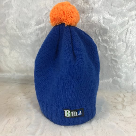Bula knitted skull Beanie cap Orange pom fleece - Picture 7 of 7